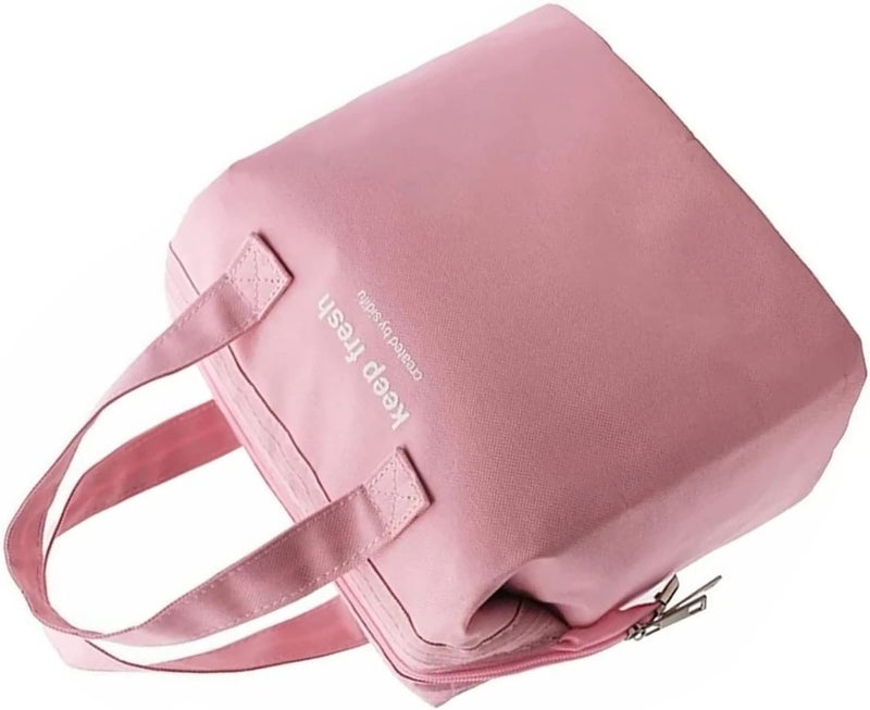 Insulated Lunch Bag Metal Double Handle Portable Lunchbox for Commuting, Oxford Cloth, Small Size (Pink) - Image 2