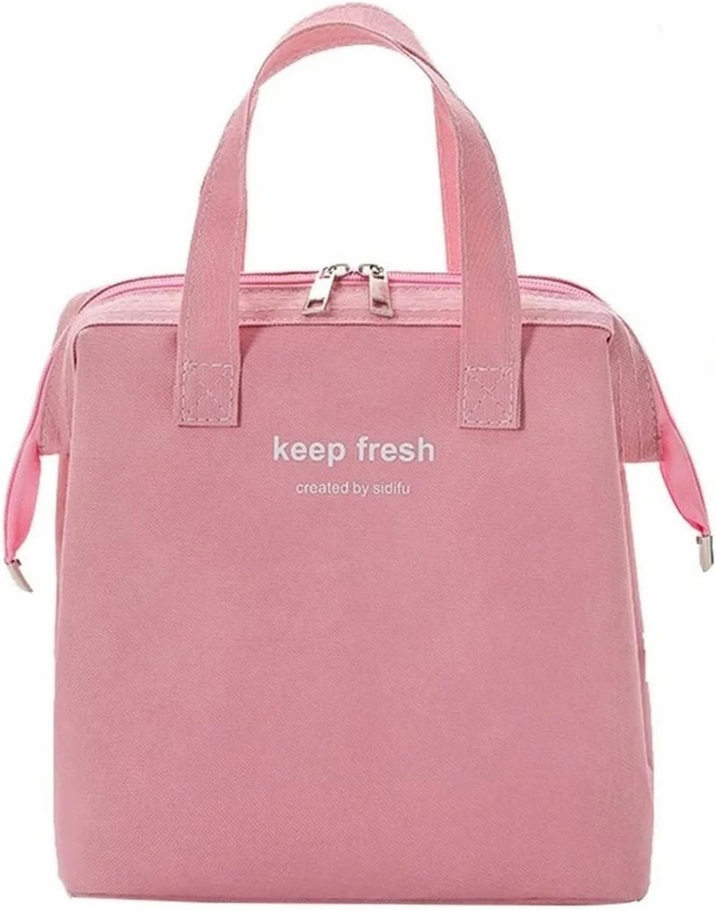 Insulated Lunch Bag Metal Double Handle Portable Lunchbox for Commuting, Oxford Cloth, Small Size (Pink) - Image 5