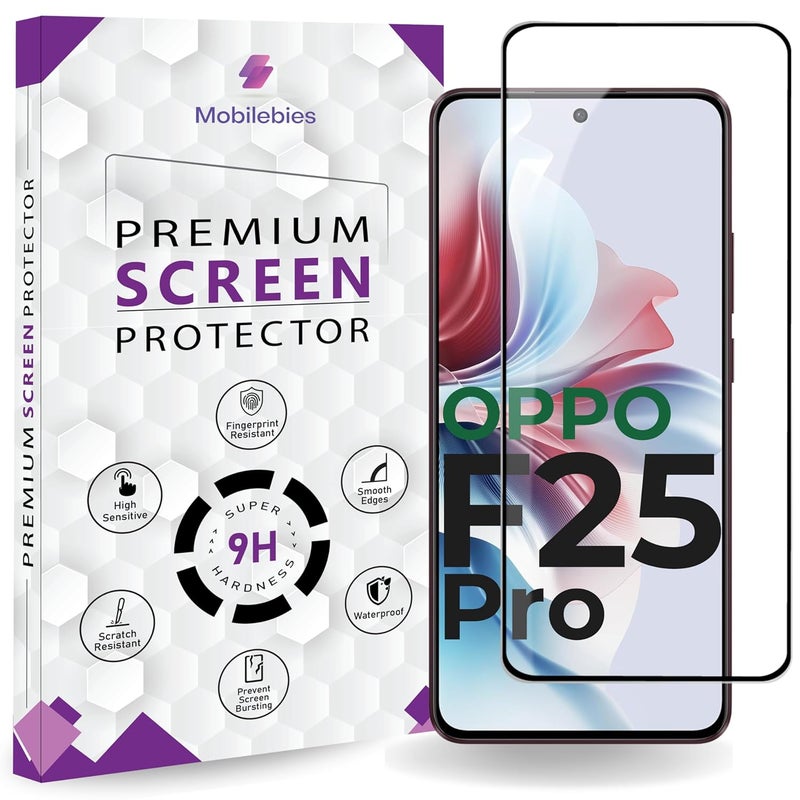 Mobilebies حماية شاشة زجاجية مقواة متميزة لهاتف أوبو F25 برو (6.7 بوصة، عبوة من 1) | تغطية من الحافة إلى الحافة مع مجموعة سهلة للتثبيت - Image 1