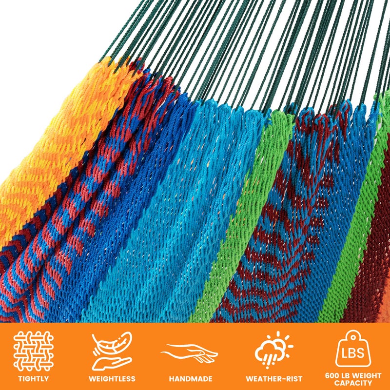 Lazy Daze Hammocks Handwoven Mayan Hammock, 10.5 FT Soft Rope Double Hammocks, Portable Outdoor Hammock with Carry Bag, 2 Straps & Carabiners for Patio Outside, 550 lbs Weight Capacity, Multi Color - Image 4