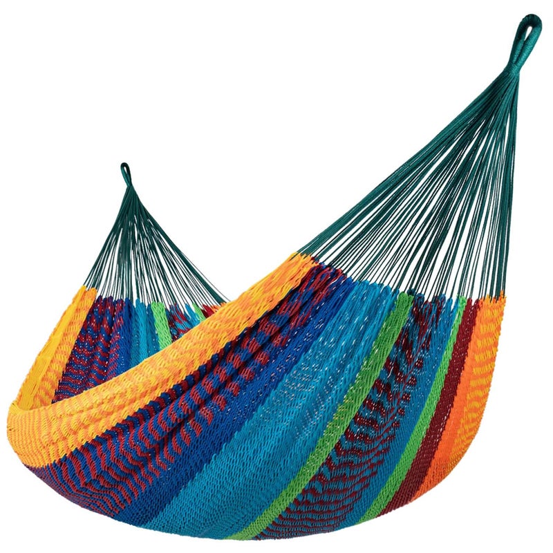 Lazy Daze Hammocks Handwoven Mayan Hammock, 10.5 FT Soft Rope Double Hammocks, Portable Outdoor Hammock with Carry Bag, 2 Straps & Carabiners for Patio Outside, 550 lbs Weight Capacity, Multi Color - Image 1