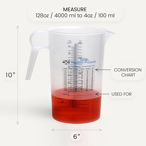 Turnah Half Gallon 64oz (2 quart) Measure Pitcher- Conversion Chart-Strong Food Grade - Resistant to Chemicals- Great for Lawn, Pool & Spa, Ag, Home Hobbies, Lye, Cooking, Shop Motor Oil Fluids Made In USA - Image 2