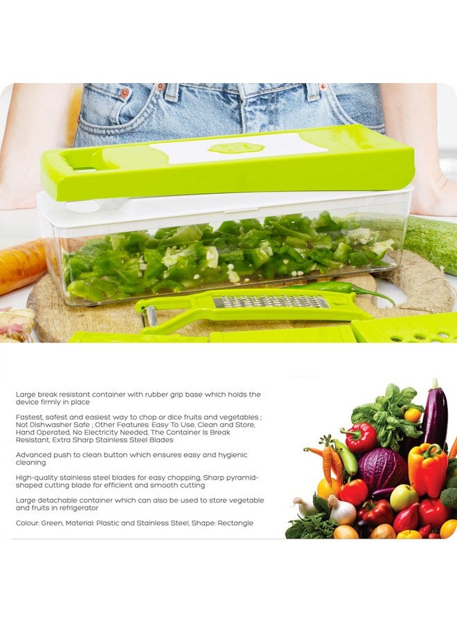 Rylan 9 in 1 Multipurpose Chopper, Fruits & Vegetable Cutters, Grater Peeler Chipser, Unbreakable Food Grade Body, Easy Push to Clean Button Slicer Dicer, Chopper for Kitchen (Green, Plastic) - Image 4