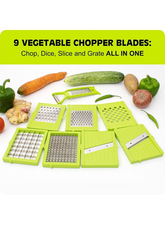 Rylan 9 in 1 Multipurpose Chopper, Fruits & Vegetable Cutters, Grater Peeler Chipser, Unbreakable Food Grade Body, Easy Push to Clean Button Slicer Dicer, Chopper for Kitchen (Green, Plastic) - Image 2