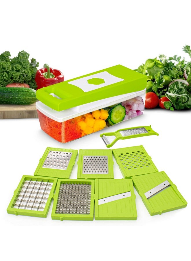 Rylan 9 in 1 Multipurpose Chopper, Fruits & Vegetable Cutters, Grater Peeler Chipser, Unbreakable Food Grade Body, Easy Push to Clean Button Slicer Dicer, Chopper for Kitchen (Green, Plastic) - Image 1