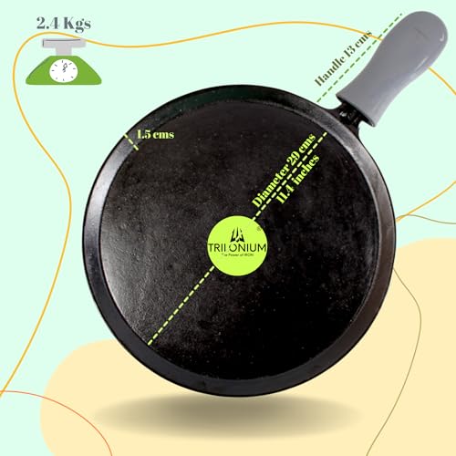 TRILONIUM Unicorn Triple Seasoned Cast Iron Dosa Tawa 29cms | Induction Compatible | Free Silicone Heat Proof Sleeve Grip for hot Handle - Image 2