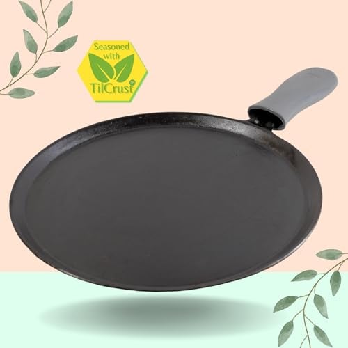 TRILONIUM Unicorn Triple Seasoned Cast Iron Dosa Tawa 29cms | Induction Compatible | Free Silicone Heat Proof Sleeve Grip for hot Handle - Image 4