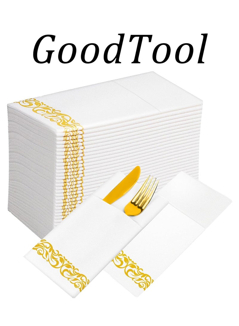 GoodTool 50 Pieces Disposable Cloth Like Napkins Built-in Flatware Pocket Prefolded for Silverware Linen-Feel Paper Napkins for Wedding Parties 43 * 30 cm - Image 1