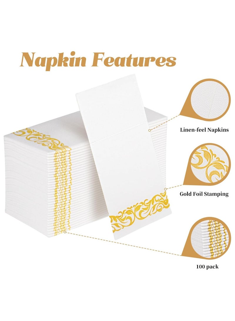 GoodTool 50 Pieces Disposable Cloth Like Napkins Built-in Flatware Pocket Prefolded for Silverware Linen-Feel Paper Napkins for Wedding Parties 43 * 30 cm - Image 2