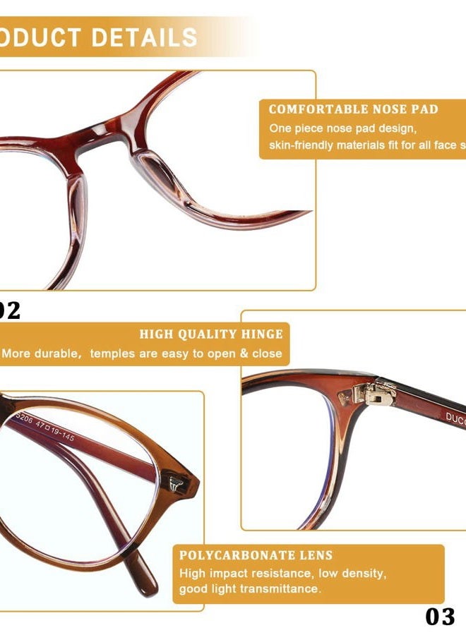 DUCO Blue Light Glasses for Men Women Blue Ray Blocking Glasses Computer Gaming Glasses Teens Retro Round Eyeglasses Frame Brown 5206 - Image 3