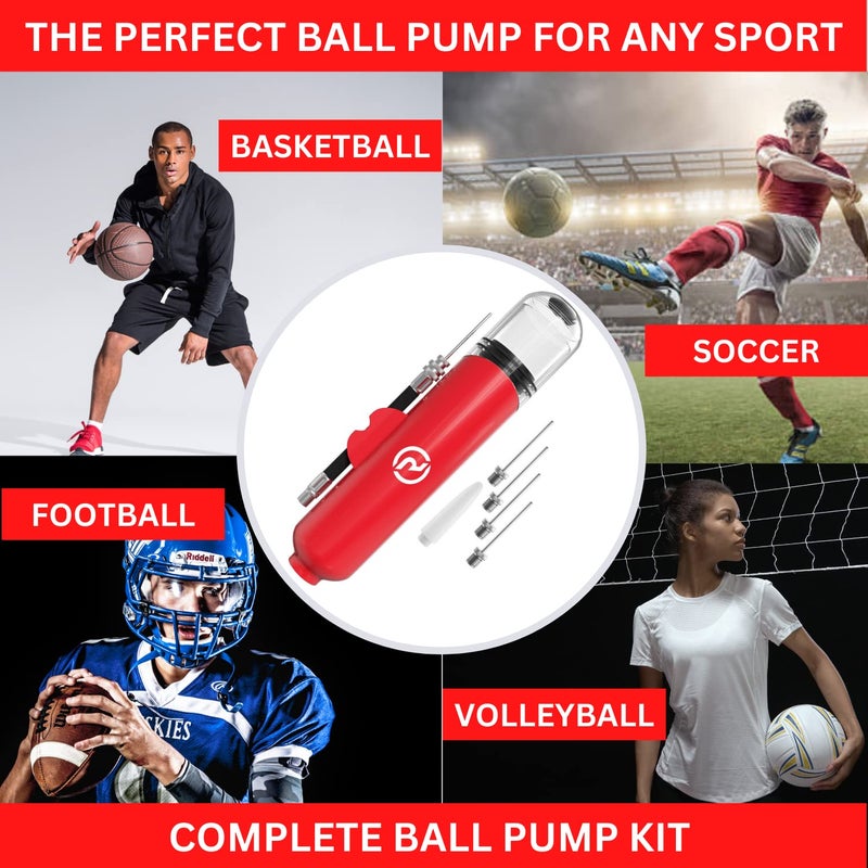 REVIVL Ball Pump for Sports Balls - 5 Needles - Basketball Pump, Soccer Ball Pump - Air Pump for Balls, Volleyball, Football Accessories Equipment - Hand Pump for Inflatables - Never Lose Pin with Holder - Image 2