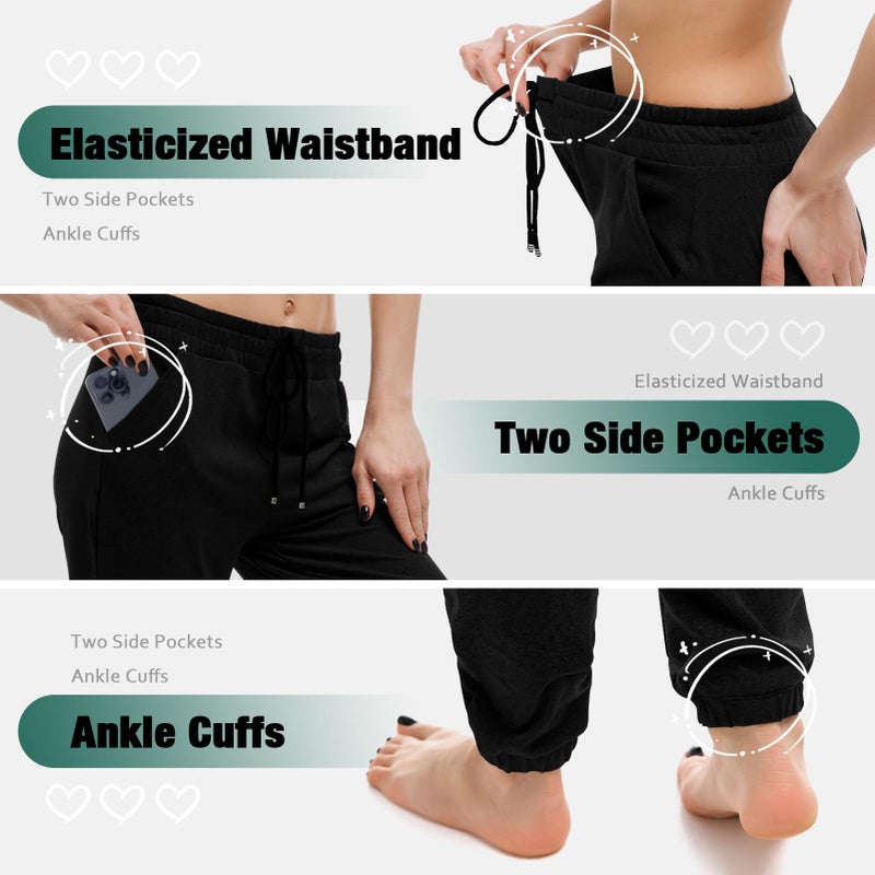 Walifrey Womens Joggers with Pockets, Drawstring Sweatpants Women for Lounging Jogging Gym and Workout Black,1 Pack Black M - Image 4