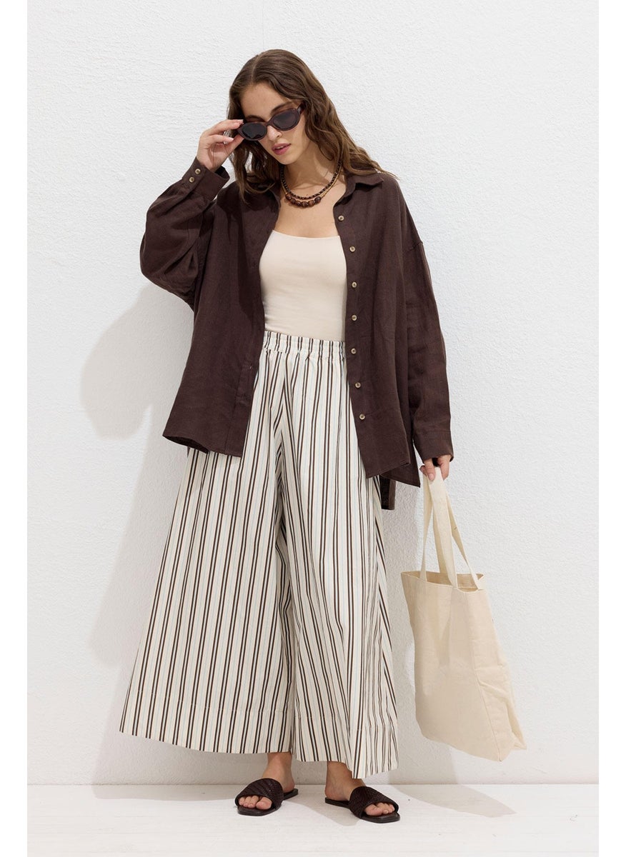 Manuka Striped Cotton Trousers Beige Stripe  - Image 1
