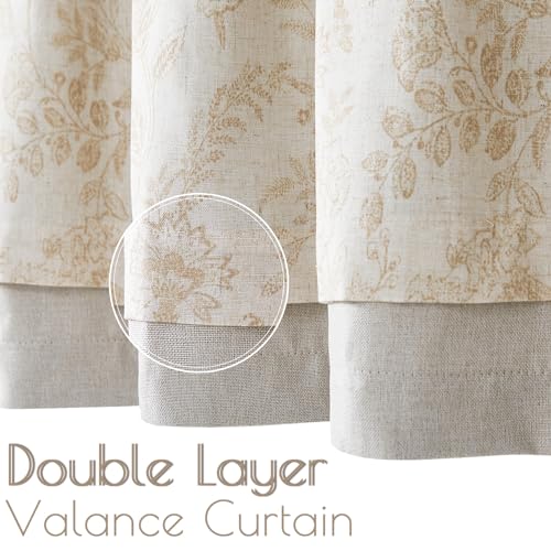 jinchan Linen Valance Curtain Farmhouse Floral Printed Small Window Curtain for Kitchen Rustic Country Blackout Valance for Living Room Bedroom Bathroom 18 Inch Rod Pocket 1 Panel Taupe on Beige - Image 5