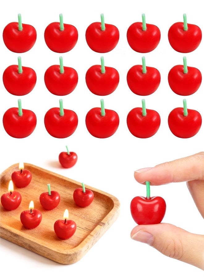 ١٥ شمعة عيد ميلاد على شكل كرز، شموع صغيرة لطيفة على شكل فاكهة لتزيين الكيك، شموع حمراء مزخرفة لتزيين كيك عيد ميلاد الأطفال، زينة حفلات الكرز، زينة شموع الكب كيك - Image 1
