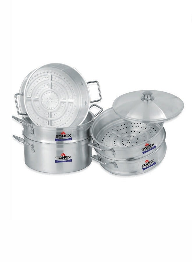 SONEX Galaxy 5-Layer Steamer – Premium Aluminium, 32 cm Diameter, Efficient Heat Distribution, Ideal for Healthy Cooking, Metal Finish, Perfect for Steaming Vegetables & Seafood, (15x9.5) cm - Image 2