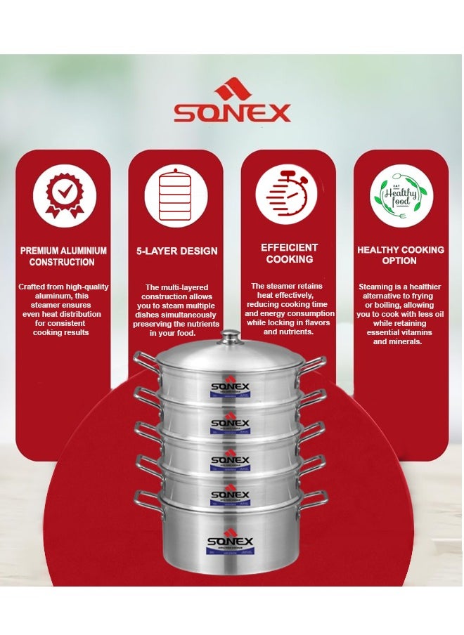 SONEX Galaxy 5-Layer Steamer – Premium Aluminium, 32 cm Diameter, Efficient Heat Distribution, Ideal for Healthy Cooking, Metal Finish, Perfect for Steaming Vegetables & Seafood, (15x9.5) cm - pzsku/Z222A72DE1260F98B27A7Z/45/_/1728741291/ce400615-8234-43dc-9b11-1f551c05feb0