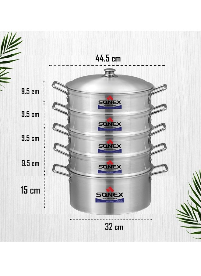 SONEX Galaxy 5-Layer Steamer – Premium Aluminium, 32 cm Diameter, Efficient Heat Distribution, Ideal for Healthy Cooking, Metal Finish, Perfect for Steaming Vegetables & Seafood, (15x9.5) cm - pzsku/Z222A72DE1260F98B27A7Z/45/_/1728741298/7bac620c-234b-4361-9a84-be03eb9d4f61