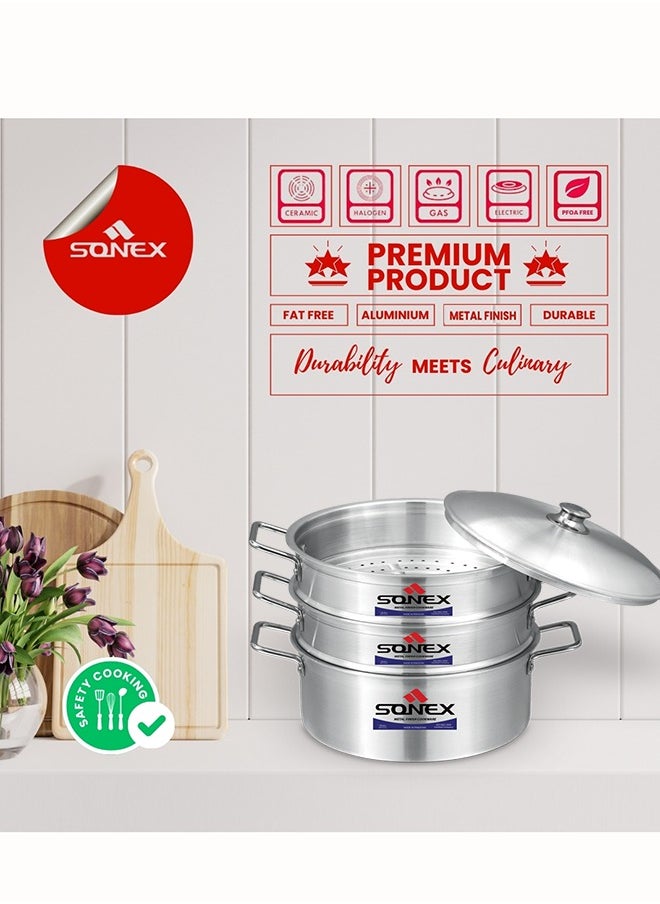 SONEX Galaxy 5-Layer Steamer – Premium Aluminium, 32 cm Diameter, Efficient Heat Distribution, Ideal for Healthy Cooking, Metal Finish, Perfect for Steaming Vegetables & Seafood, (15x9.5) cm - pzsku/Z222A72DE1260F98B27A7Z/45/_/1728741301/9a95280c-43f6-4548-96c4-5b42d04da9dd