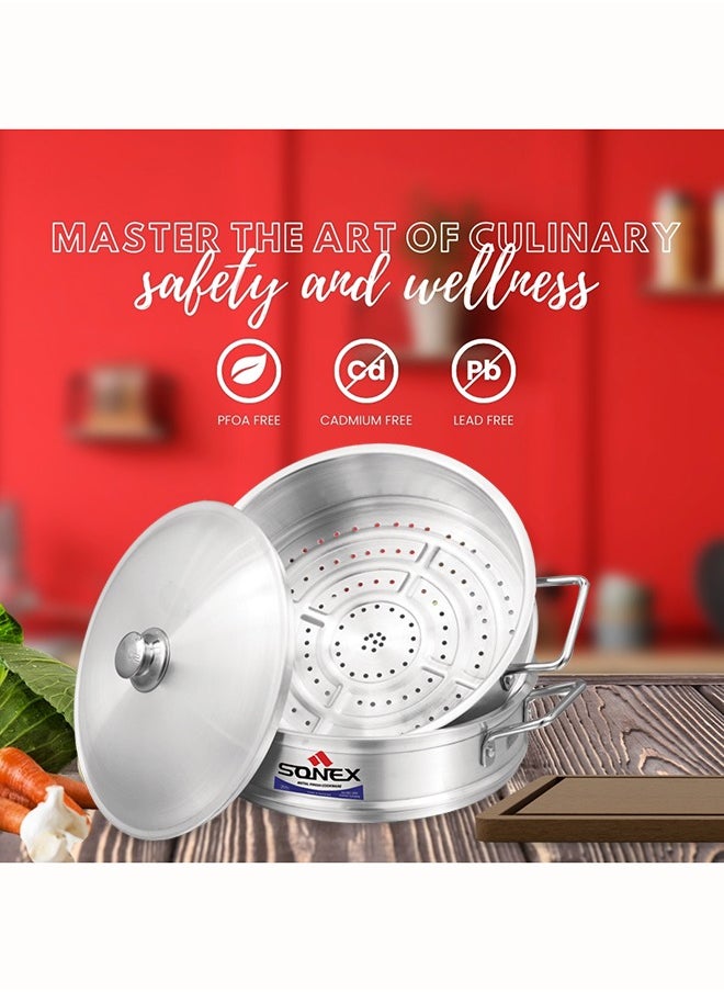 SONEX Galaxy 5-Layer Steamer – Premium Aluminium, 32 cm Diameter, Efficient Heat Distribution, Ideal for Healthy Cooking, Metal Finish, Perfect for Steaming Vegetables & Seafood, (15x9.5) cm - pzsku/Z222A72DE1260F98B27A7Z/45/_/1728741322/54139695-e6bf-4998-a15b-5a2925eab3ec