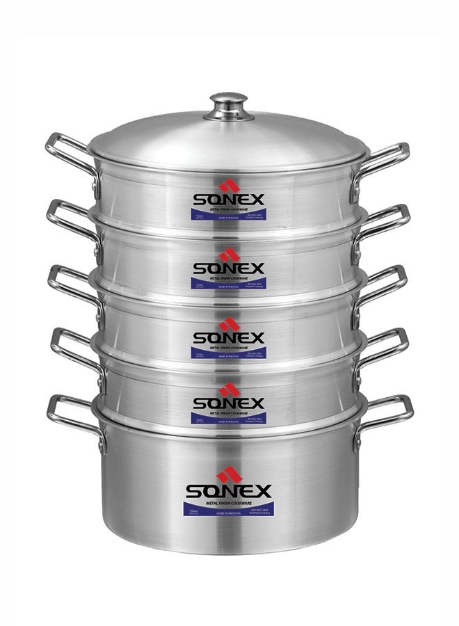 SONEX Galaxy 5-Layer Steamer – Premium Aluminium, 32 cm Diameter, Efficient Heat Distribution, Ideal for Healthy Cooking, Metal Finish, Perfect for Steaming Vegetables & Seafood, (15x9.5) cm - Image 1