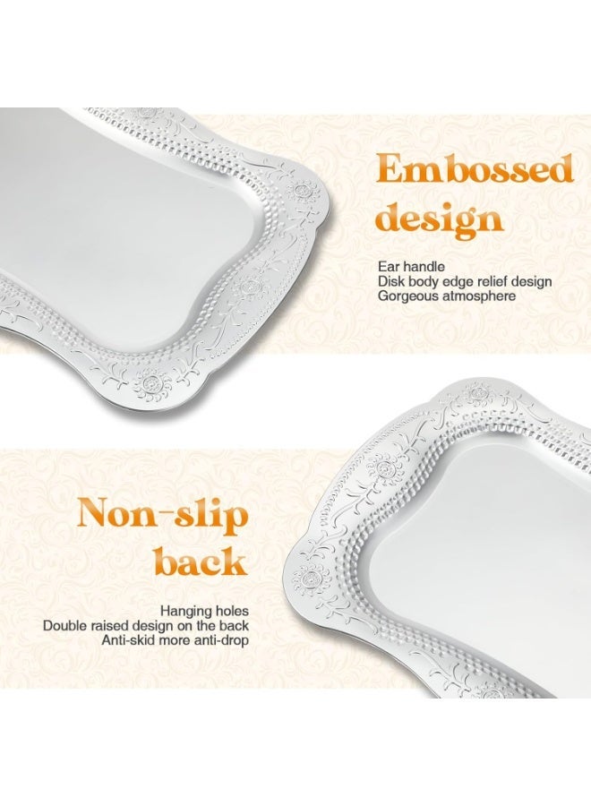 Bukela 5 PCS Plastic Serving Trays,  13" x 9" Rectangle Platters for Dessert Display Tray for Decoration Embossed Serving Platter Dish for Parties, Weddings, Engagements, Birthdays (Silver) - Image 2