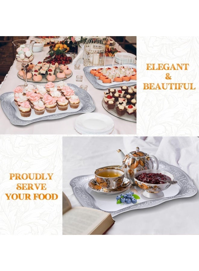 Bukela 5 PCS Plastic Serving Trays,  13" x 9" Rectangle Platters for Dessert Display Tray for Decoration Embossed Serving Platter Dish for Parties, Weddings, Engagements, Birthdays (Silver) - Image 5