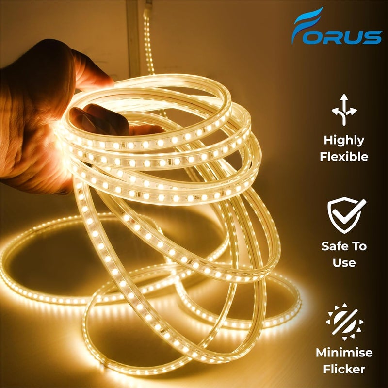 Forus Forus LED Rope Strip Light 25 Meters Yellow Waterproof Outdoor Indoor Flexible Lights for Home Balcony Ceiling Decor 2Year Warranty Perfect for Diwali Christmas Decoration - Image 2