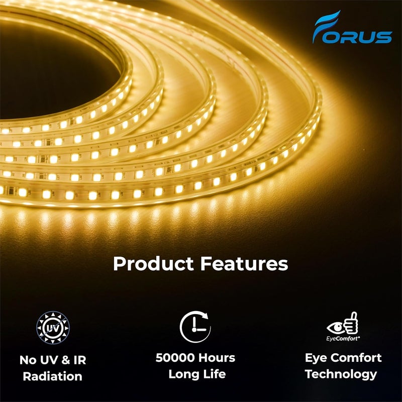 Forus Forus LED Rope Strip Light 25 Meters Yellow Waterproof Outdoor Indoor Flexible Lights for Home Balcony Ceiling Decor 2Year Warranty Perfect for Diwali Christmas Decoration - Image 3