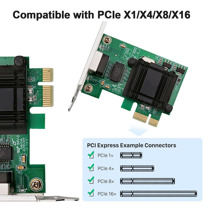 10جتيك 1G محول شبكة PCI-e جيجابت سطح المكتب (NIC) مع شريحة Intel 82574L، بطاقة شبكة إيثرنت 10/100/1000 ميجابت في الثانية، منفذ RJ45 نحاسي واحد، PCI-e X1، مقارنة مع Intel EXPI9301CT/EXPI9301CTBLK - Image 2