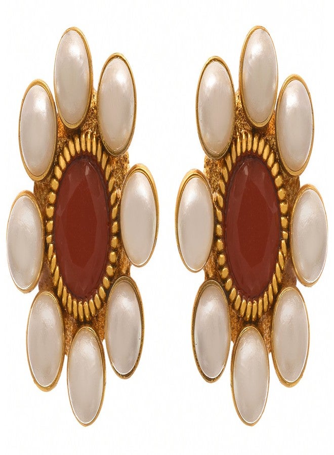 JFL - Jewellery for Less Traditional Ethnic One Gram Gold Plated Red Stone Pearl Necklace Set / Jewellery Set with Kudi Earrings for Women & Girls - Image 4