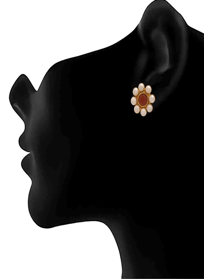 JFL - Jewellery for Less Traditional Ethnic One Gram Gold Plated Red Stone Pearl Necklace Set / Jewellery Set with Kudi Earrings for Women & Girls - Image 5