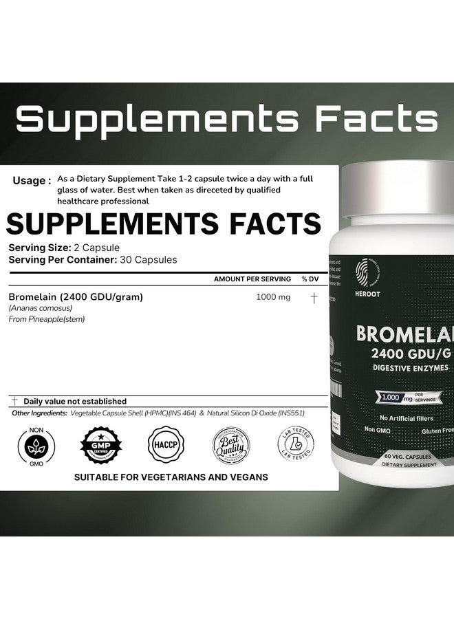 Heroot Bromelain 500mg | 2400 GDU/gram | Joint Support & Healthy Digestion | Non-GMO | Gluten Free 120 Capsules - Image 5
