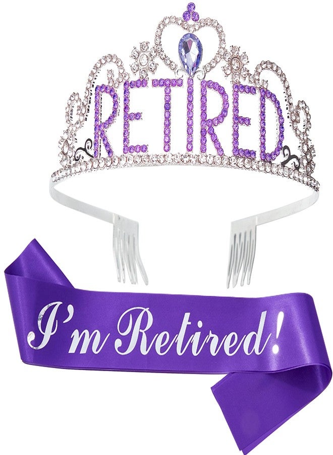 JunyRuny Purple Retirement Party Decorations for Women, I'm Retired Sash & Tiara Set, Costume Headwear, Queen Theme, Great for Retiring Women, Events & Supplies, Gifts, Favors - Image 2