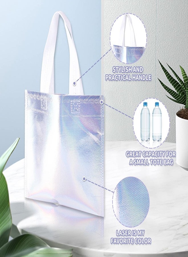 Whaline 24 Pieces 8'' x 8'' Holographic Gift Bags with Handles Iridescent Non-Woven Small Party Bags Reusable Glossy Candy Goodie Bag for Shopping Wedding Baby Shower Birthday Party - Image 3