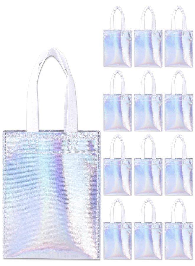 Whaline 24 Pieces 8'' x 8'' Holographic Gift Bags with Handles Iridescent Non-Woven Small Party Bags Reusable Glossy Candy Goodie Bag for Shopping Wedding Baby Shower Birthday Party - Image 1