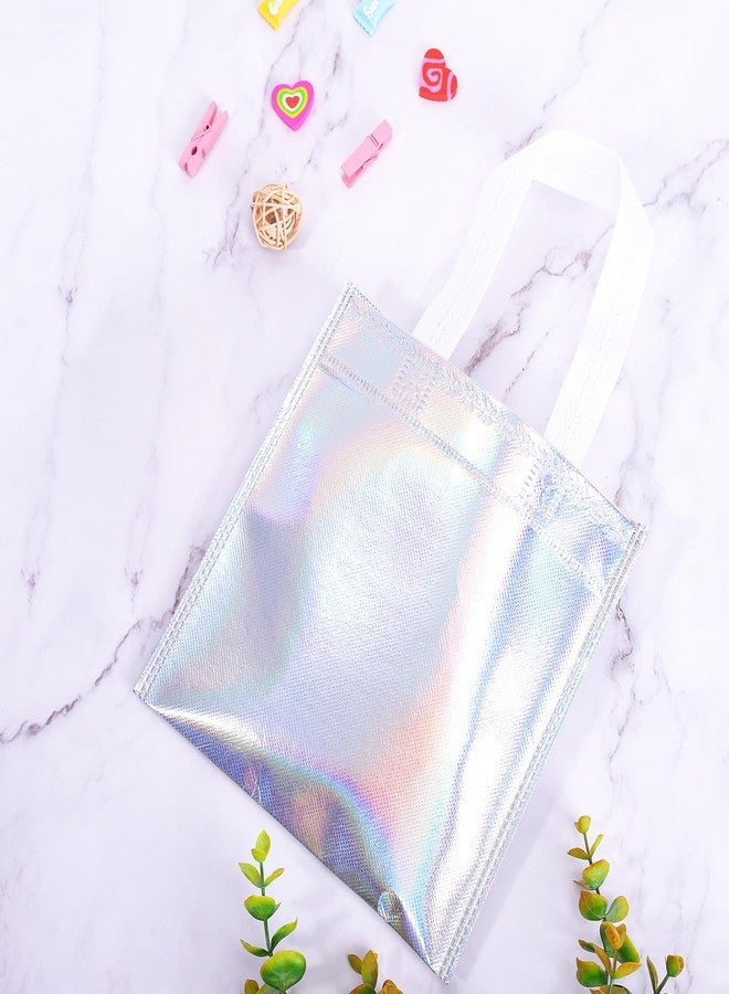 Whaline 24 Pieces 8'' x 8'' Holographic Gift Bags with Handles Iridescent Non-Woven Small Party Bags Reusable Glossy Candy Goodie Bag for Shopping Wedding Baby Shower Birthday Party - Image 4