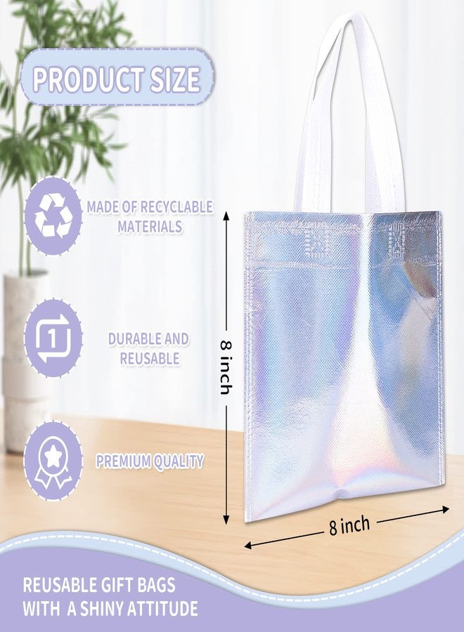 Whaline 24 Pieces 8'' x 8'' Holographic Gift Bags with Handles Iridescent Non-Woven Small Party Bags Reusable Glossy Candy Goodie Bag for Shopping Wedding Baby Shower Birthday Party - Image 2