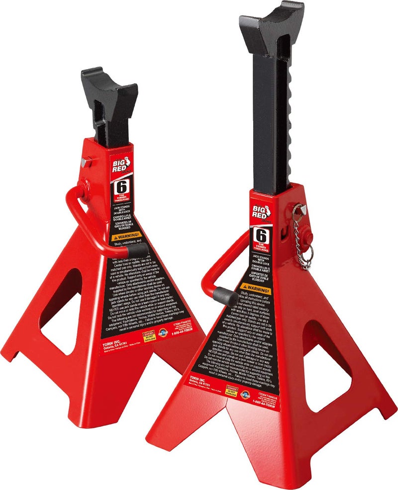 BIG RED T46002A Torin Steel Jack Stands: Double Locking, 6 Ton (12,000 lb) Capacity, Red, 1 Pair - Image 1