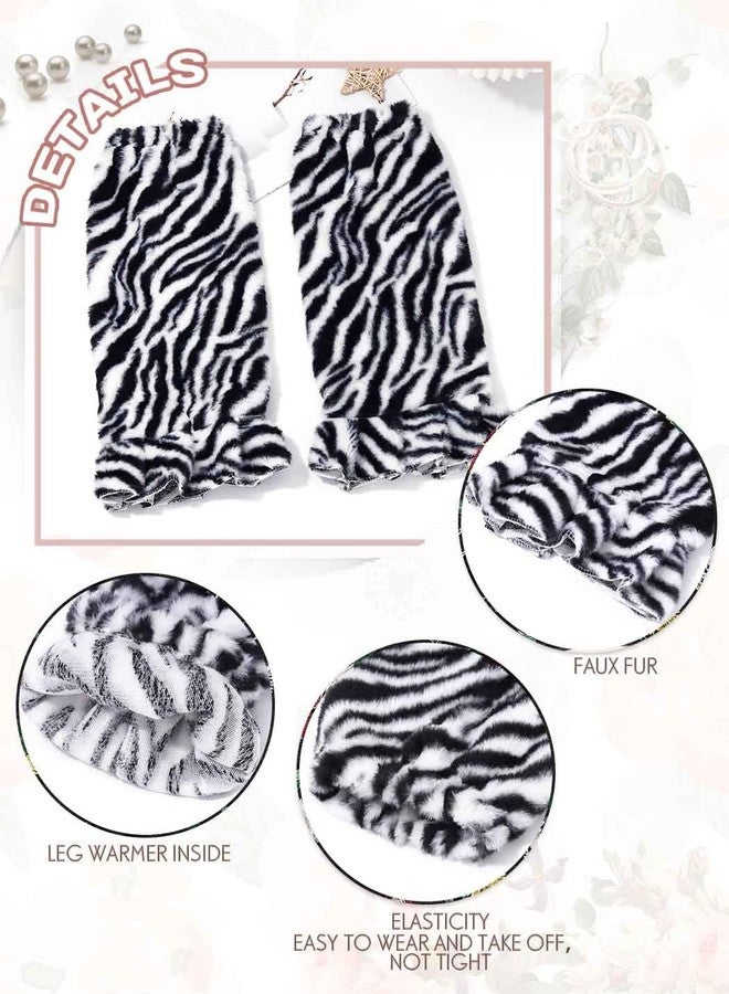 اوريو جوارب تدفئة الساق من الفرو الصناعي من Urieo، جوارب طويلة محبوكة مخططة باللونين الأسود والأبيض، بدون قدم، جوارب شتوية ناعمة عالية الساق للنساء - Image 2