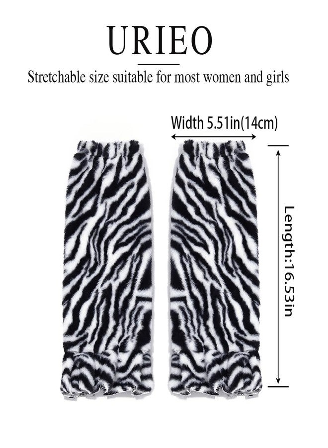 اوريو جوارب تدفئة الساق من الفرو الصناعي من Urieo، جوارب طويلة محبوكة مخططة باللونين الأسود والأبيض، بدون قدم، جوارب شتوية ناعمة عالية الساق للنساء - Image 4