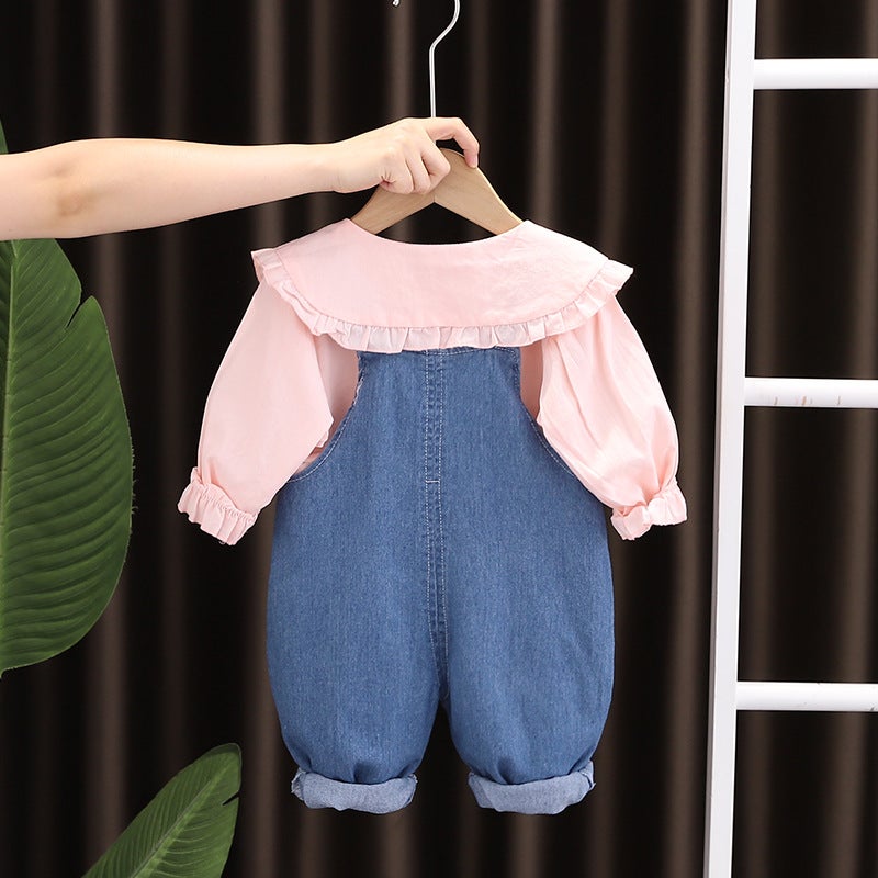 Five Small Seven Children'S Clothing 2024 New 0-4 Years Old Girl Rabbit Shirt Denim Suspenders Two-Piece Set - Image 5