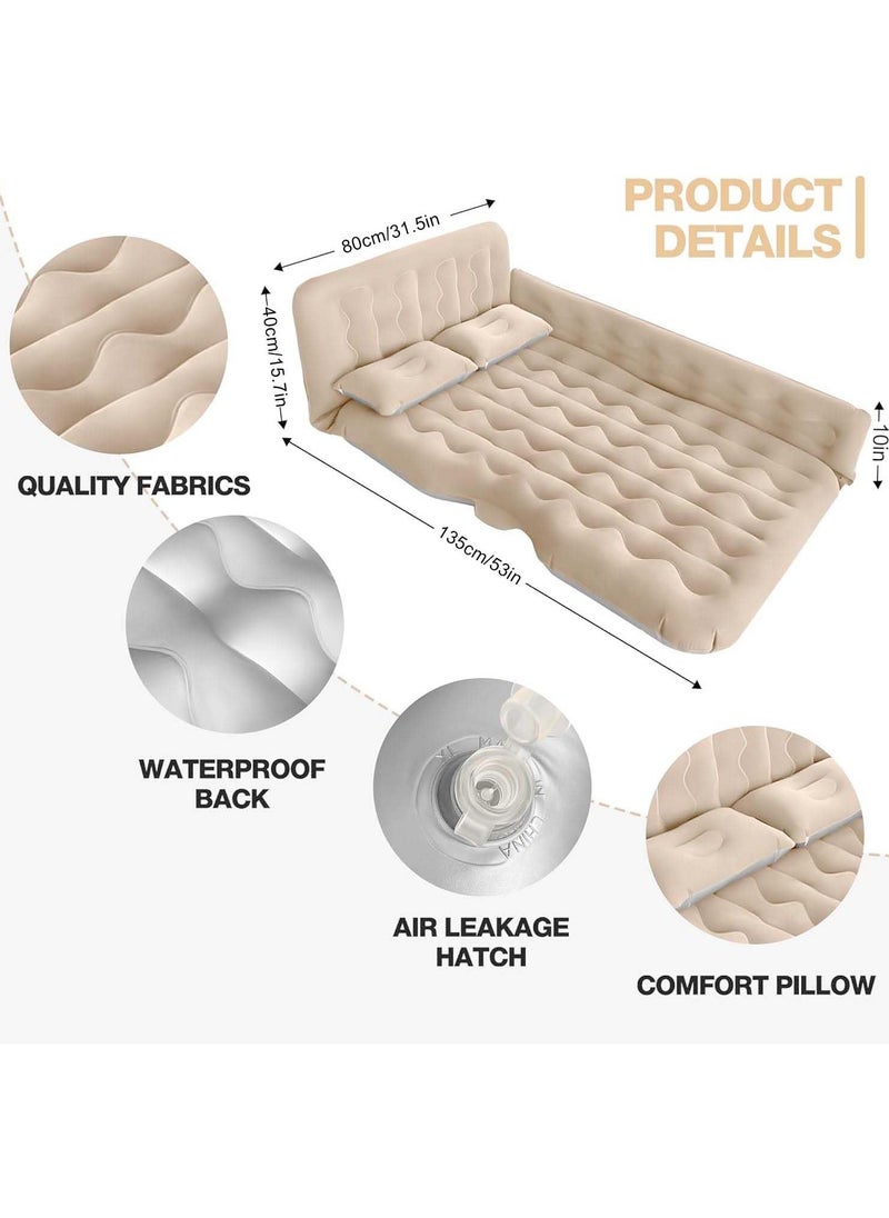 Jorunb - Inflatable Car Air Mattress, Thickened Flocking Car Air Bed with Air Pump, Portable Car Travel Mattress, Car Sleeping Mattress Bed with 2 Pillows for Car Universal SUV - Image 1