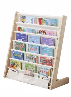 5-layer Solid Wood Bookshelf Children's Bookshelf, Student Kindergarten Storage Simple Floor-standing Shelf Picture Book with 3 Storage Bags at The Bottom 75*30*80cm