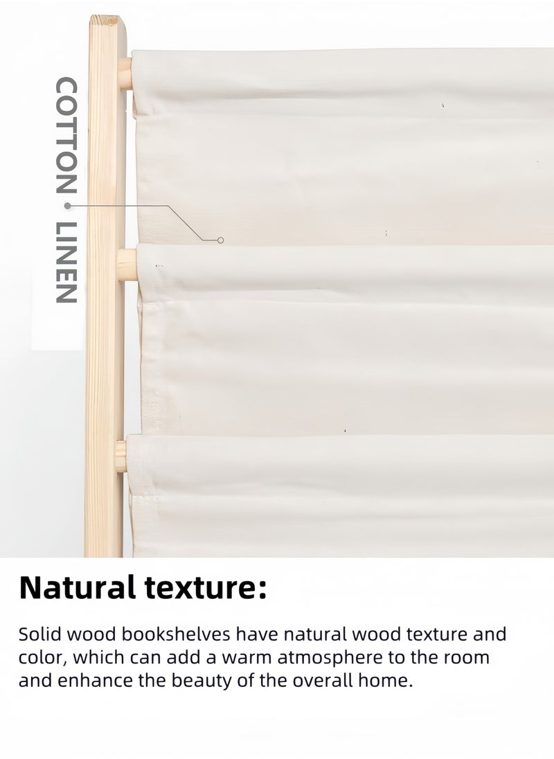 nihao - 5-layer Solid Wood Bookshelf Children's Bookshelf, Student Kindergarten Storage Simple Floor-standing Shelf Picture Book with 3 Storage Bags at The Bottom 75*30*80cm - Image 1