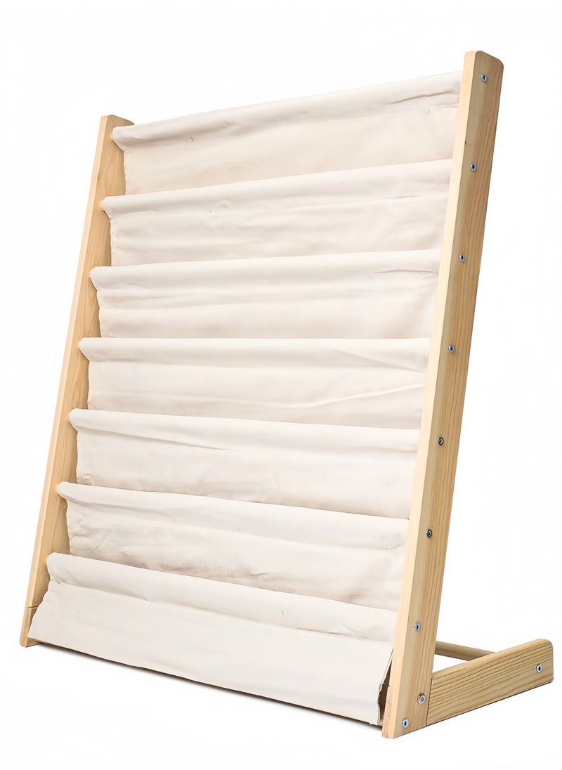nihao - 5-layer Solid Wood Bookshelf Children's Bookshelf, Student Kindergarten Storage Simple Floor-standing Shelf Picture Book with 3 Storage Bags at The Bottom 75*30*80cm - Image 1
