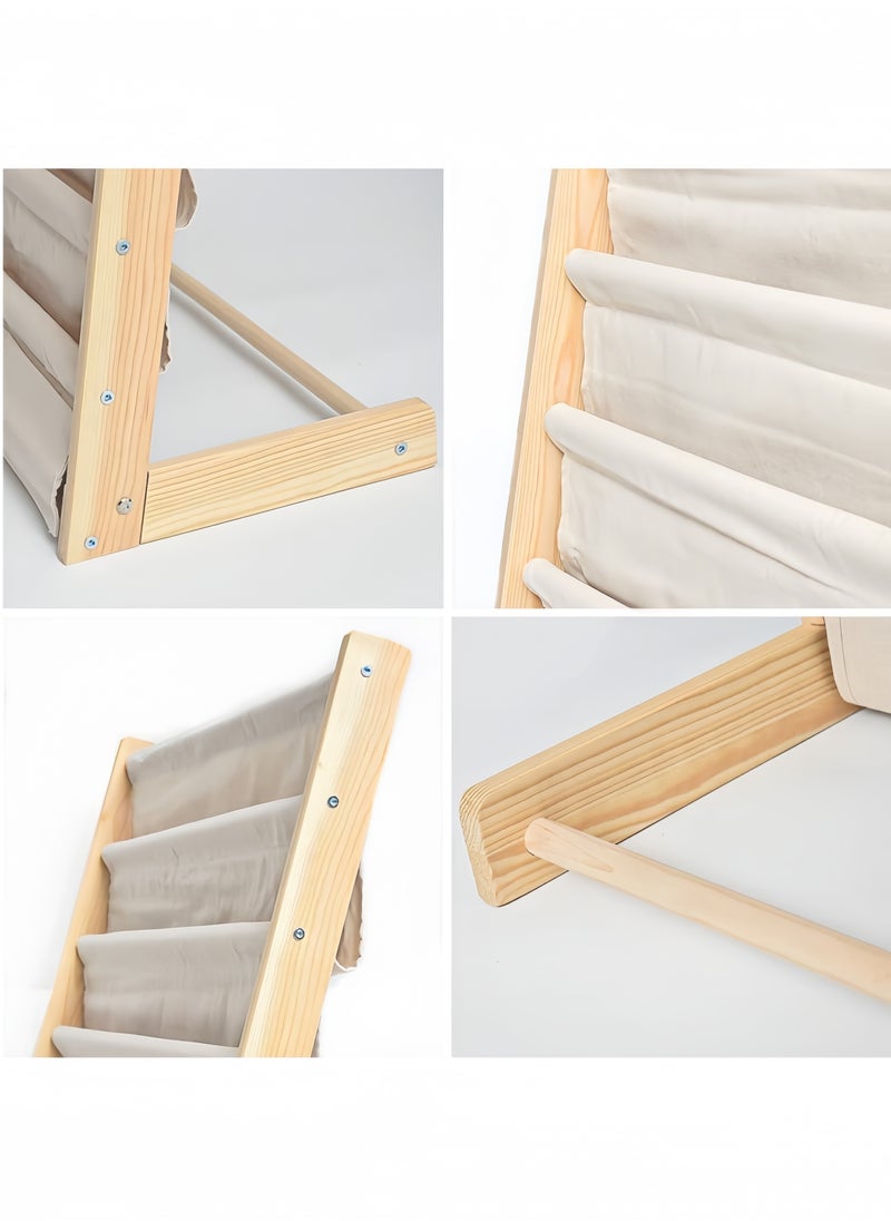 nihao - 5-layer Solid Wood Bookshelf Children's Bookshelf, Student Kindergarten Storage Simple Floor-standing Shelf Picture Book with 3 Storage Bags at The Bottom 75*30*80cm - Image 1
