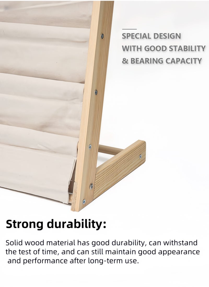 nihao - 5-layer Solid Wood Bookshelf Children's Bookshelf, Student Kindergarten Storage Simple Floor-standing Shelf Picture Book with 3 Storage Bags at The Bottom 75*30*80cm - Image 1