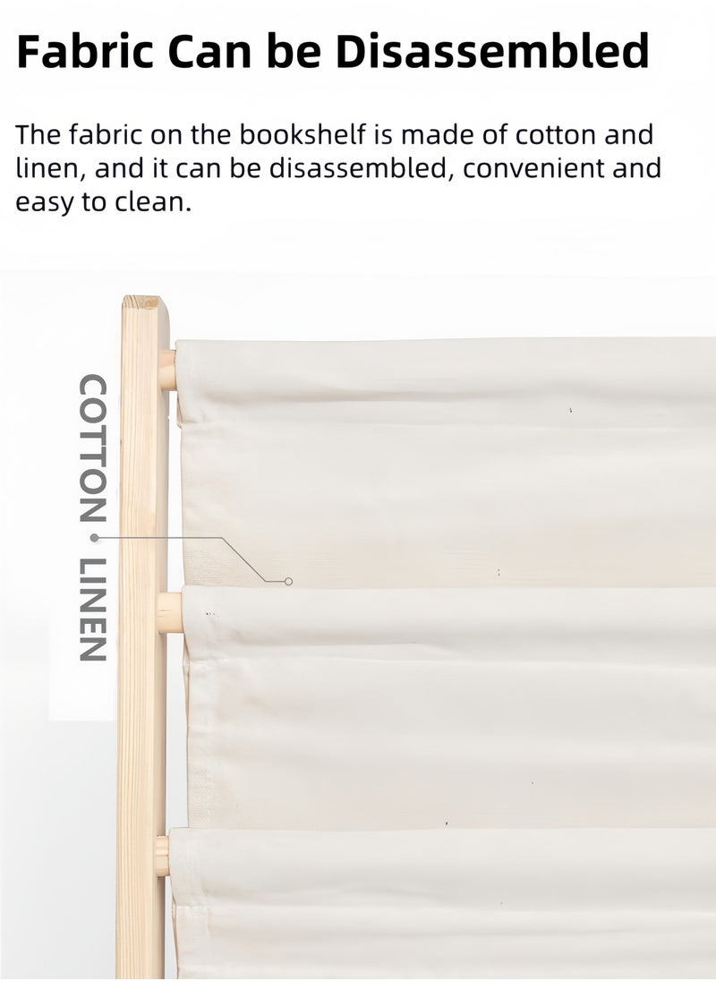 nihao - 5-layer Solid Wood Bookshelf Children's Bookshelf, Student Kindergarten Storage Simple Floor-standing Shelf Picture Book with 3 Storage Bags at The Bottom 75*30*80cm - Image 1