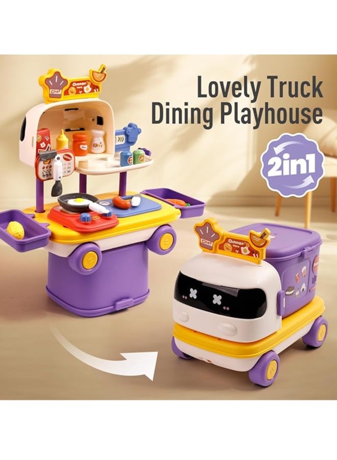 Arabest 2 in 1 Kitchen Playset Truck Toy for Toddlers 1-3,Pretend Cooking Food Accessories Kitchen Tools Set for Kids with Play Pots,Big Pull Truck for Toddler Age 3-5 4-8 Birthday Xmas Gifts for Boys Girls - Image 2